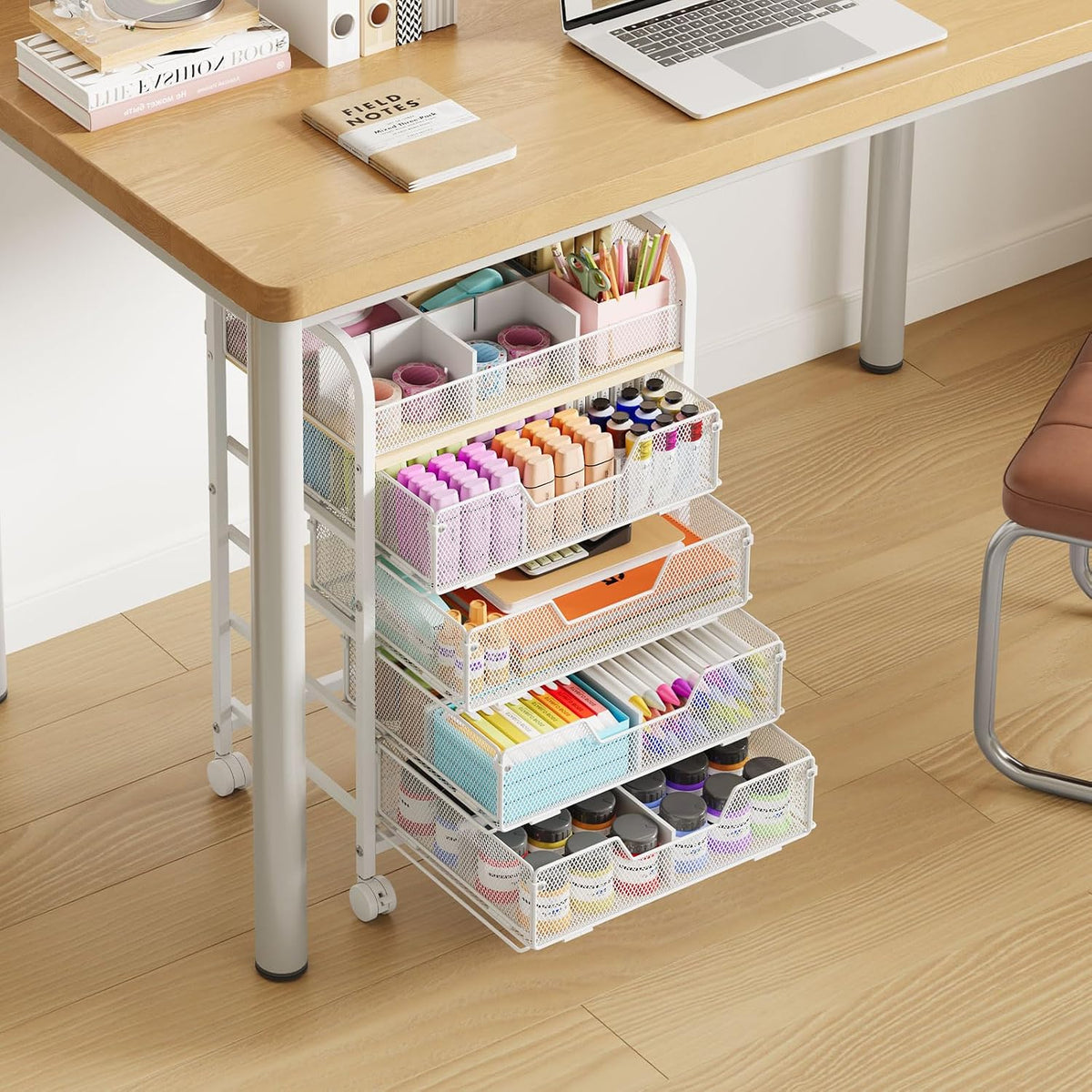4-Tier Rolling Utility Cart with 3 Drawers-Craft Organizers and Storage with 360° Lockable Wheels,Art Supply Storage Organizer for Art Supplies, Store for Brushes & Paints & Artifacts Patent Pending