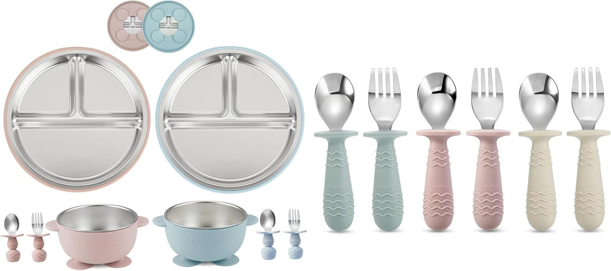 8PCS Baby Feeding Set ＆ 6 Pieces Baby Spoon Fork