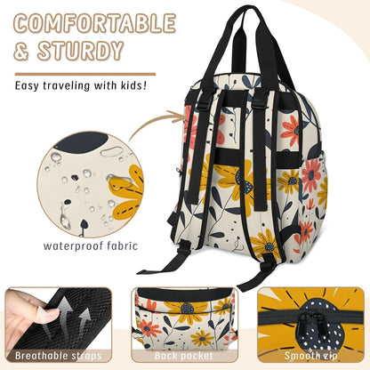 Cute Daisly Flowers Diaper Bag Backpack for Travel, Waterproof Diaper Bag with Insulated Bottle Pockets & USB Port, Large Capacity Baby Bag for Moms & Dads