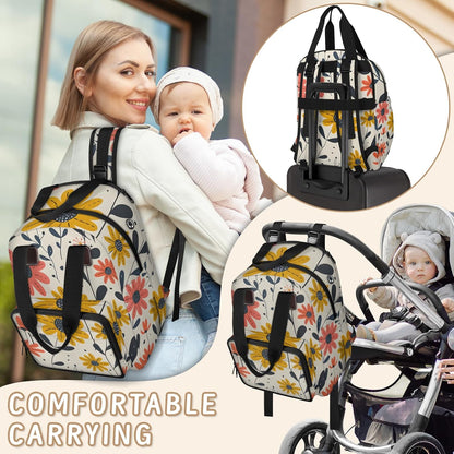 Cute Daisly Flowers Diaper Bag Backpack for Travel, Waterproof Diaper Bag with Insulated Bottle Pockets & USB Port, Large Capacity Baby Bag for Moms & Dads