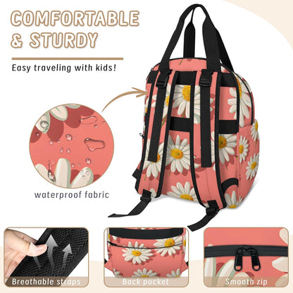 Cute Daisly Flowers Diaper Bag Backpack for Travel, Waterproof Diaper Bag with Insulated Bottle Pockets & USB Port, Large Capacity Baby Bag for Moms & Dads
