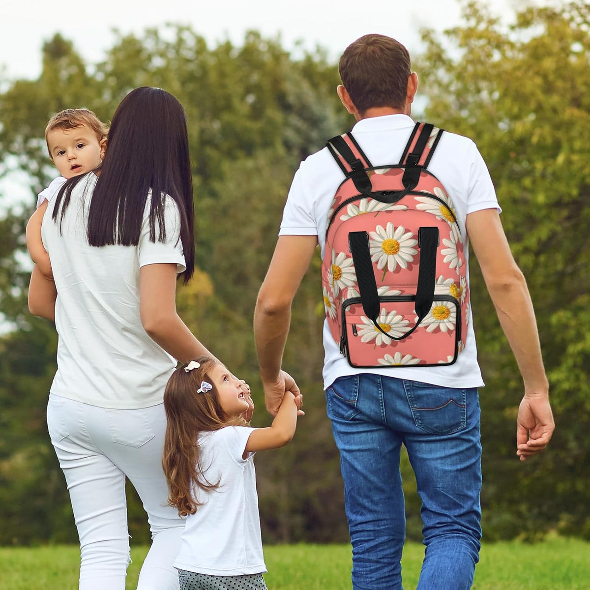 Cute Daisly Flowers Diaper Bag Backpack for Travel, Waterproof Diaper Bag with Insulated Bottle Pockets & USB Port, Large Capacity Baby Bag for Moms & Dads