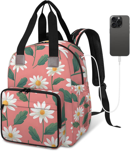 Cute Daisly Flowers Diaper Bag Backpack for Travel, Waterproof Diaper Bag with Insulated Bottle Pockets & USB Port, Large Capacity Baby Bag for Moms & Dads