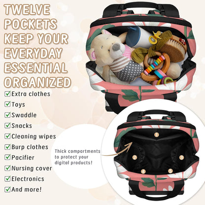 Cute Daisly Flowers Diaper Bag Backpack for Travel, Waterproof Diaper Bag with Insulated Bottle Pockets & USB Port, Large Capacity Baby Bag for Moms & Dads