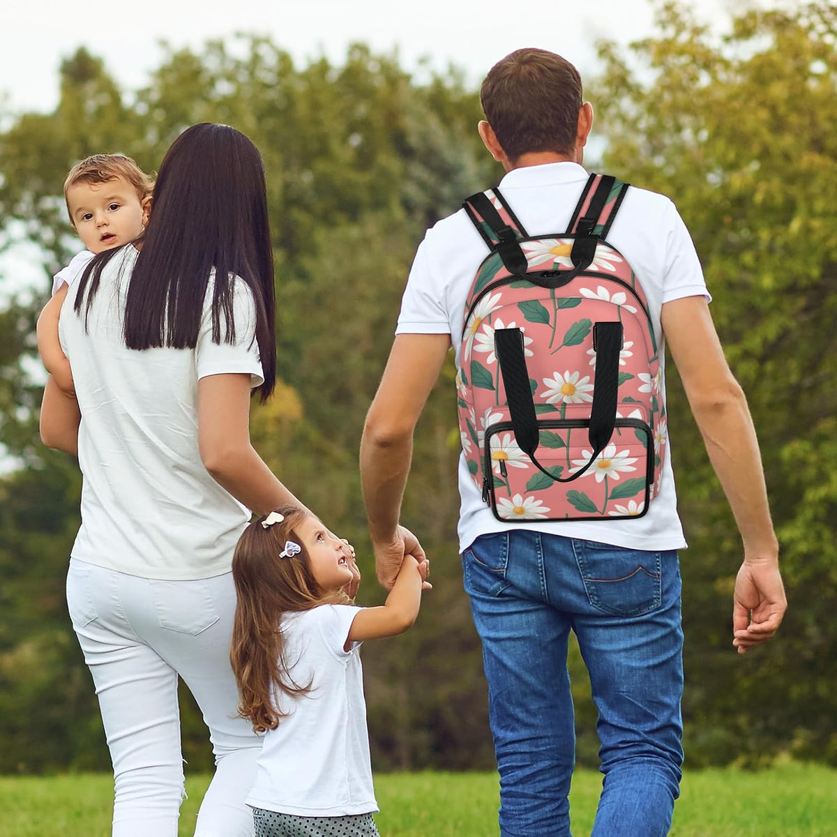 Cute Daisly Flowers Diaper Bag Backpack for Travel, Waterproof Diaper Bag with Insulated Bottle Pockets & USB Port, Large Capacity Baby Bag for Moms & Dads