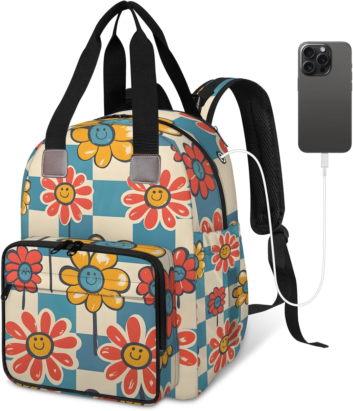 Cute Daisly Flowers Diaper Bag Backpack for Travel, Waterproof Diaper Bag with Insulated Bottle Pockets & USB Port, Large Capacity Baby Bag for Moms & Dads