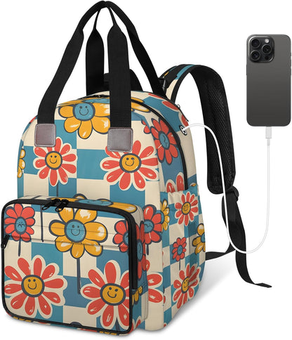 Cute Daisly Flowers Diaper Bag Backpack for Travel, Waterproof Diaper Bag with Insulated Bottle Pockets & USB Port, Large Capacity Baby Bag for Moms & Dads