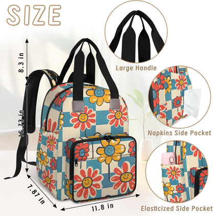 Cute Daisly Flowers Diaper Bag Backpack for Travel, Waterproof Diaper Bag with Insulated Bottle Pockets & USB Port, Large Capacity Baby Bag for Moms & Dads