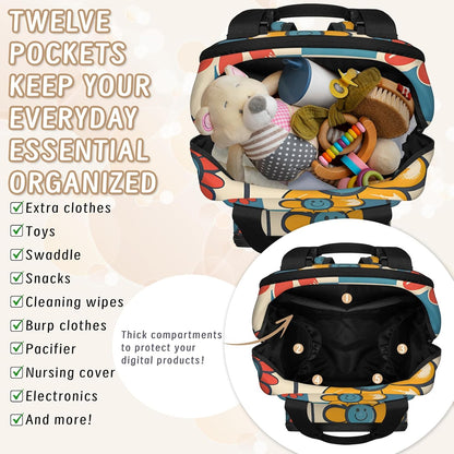Cute Daisly Flowers Diaper Bag Backpack for Travel, Waterproof Diaper Bag with Insulated Bottle Pockets & USB Port, Large Capacity Baby Bag for Moms & Dads
