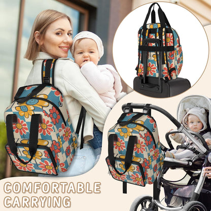 Cute Daisly Flowers Diaper Bag Backpack for Travel, Waterproof Diaper Bag with Insulated Bottle Pockets & USB Port, Large Capacity Baby Bag for Moms & Dads