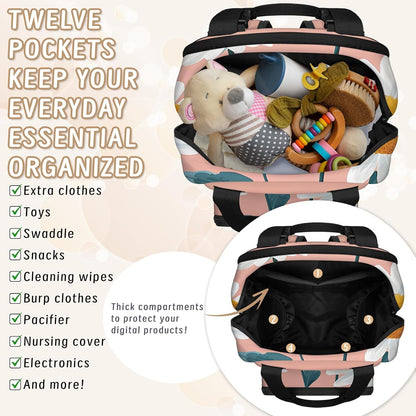 Cute Daisly Flowers Diaper Bag Backpack for Travel, Waterproof Diaper Bag with Insulated Bottle Pockets & USB Port, Large Capacity Baby Bag for Moms & Dads