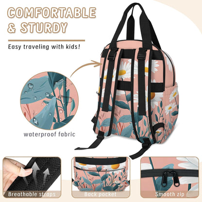 Cute Daisly Flowers Diaper Bag Backpack for Travel, Waterproof Diaper Bag with Insulated Bottle Pockets & USB Port, Large Capacity Baby Bag for Moms & Dads