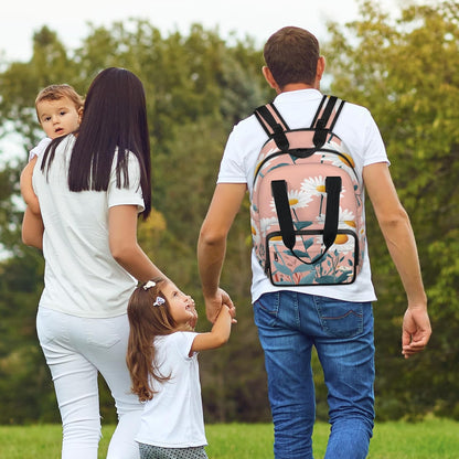 Cute Daisly Flowers Diaper Bag Backpack for Travel, Waterproof Diaper Bag with Insulated Bottle Pockets & USB Port, Large Capacity Baby Bag for Moms & Dads