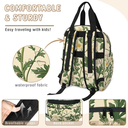 Cute Daisly Flowers Diaper Bag Backpack for Travel, Waterproof Diaper Bag with Insulated Bottle Pockets & USB Port, Large Capacity Baby Bag for Moms & Dads