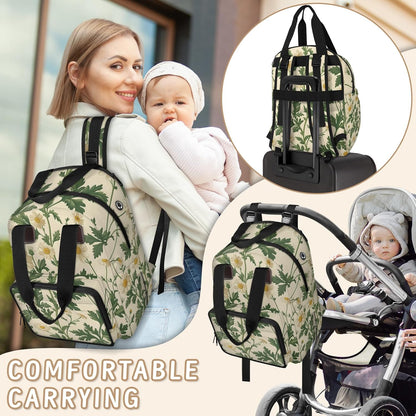 Cute Daisly Flowers Diaper Bag Backpack for Travel, Waterproof Diaper Bag with Insulated Bottle Pockets & USB Port, Large Capacity Baby Bag for Moms & Dads