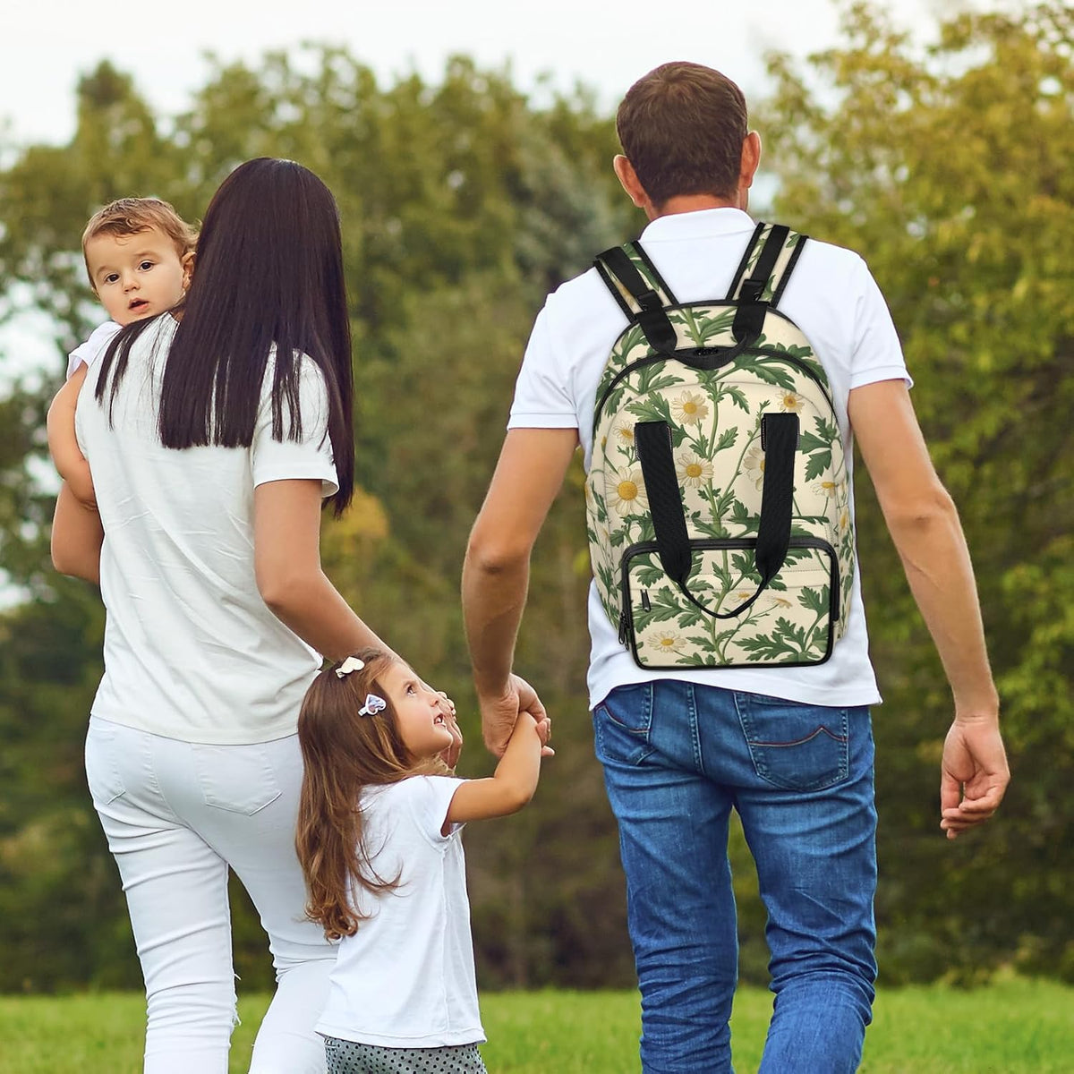 Cute Daisly Flowers Diaper Bag Backpack for Travel, Waterproof Diaper Bag with Insulated Bottle Pockets & USB Port, Large Capacity Baby Bag for Moms & Dads