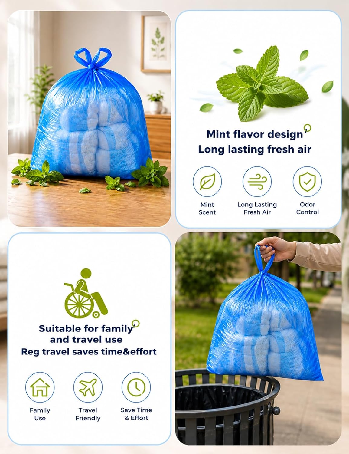 Large Adult Diaper Disposal Bags 23"x18" with Wall Mount Storage Box, 96 Pcs Disposable Diaper Sacks, Odor Lock to Reduce Embarrassment, Travel & Incontinence Disposal Bags for Home & Travel, Purple