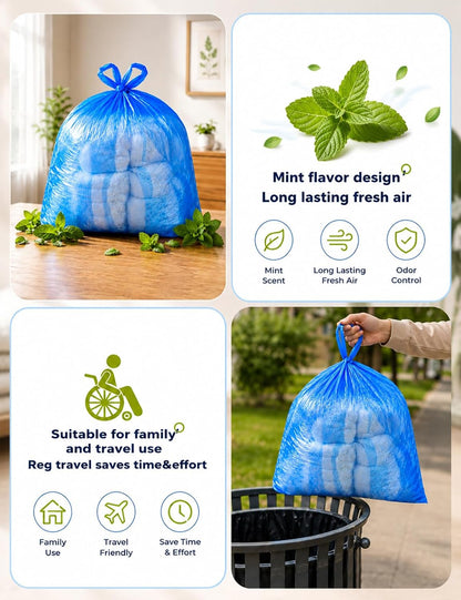 Large Adult Diaper Disposal Bags 23"x18" with Wall Mount Storage Box, 96 Pcs Disposable Diaper Sacks, Odor Lock to Reduce Embarrassment, Travel & Incontinence Disposal Bags for Home & Travel, Purple