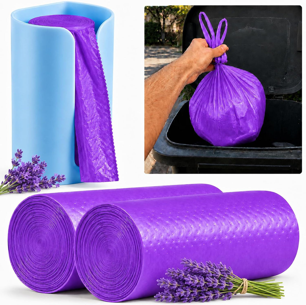 Large Adult Diaper Disposal Bags 23"x18" with Wall Mount Storage Box, 96 Pcs Disposable Diaper Sacks, Odor Lock to Reduce Embarrassment, Travel & Incontinence Disposal Bags for Home & Travel, Purple