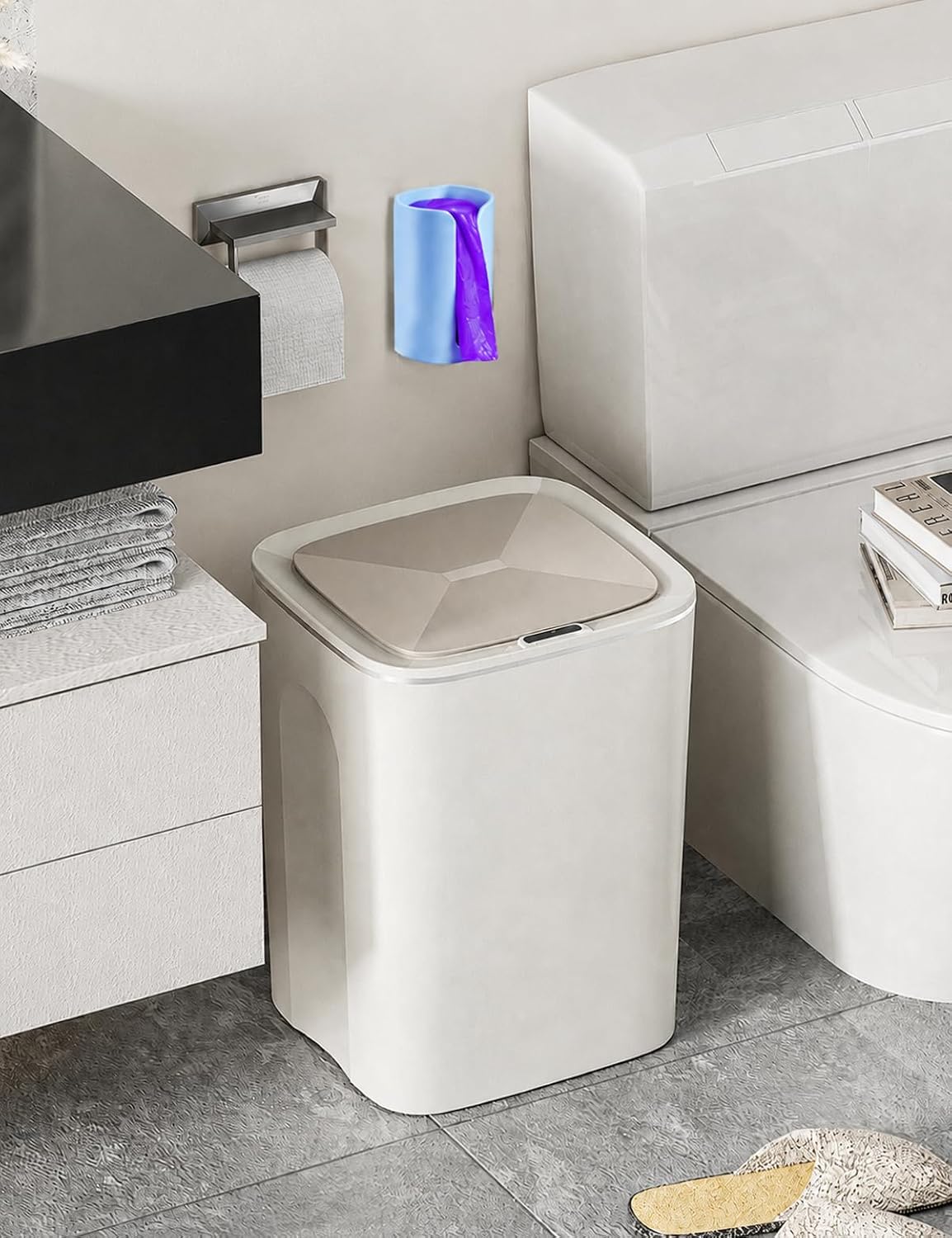 Large Adult Diaper Disposal Bags 23"x18" with Wall Mount Storage Box, 96 Pcs Disposable Diaper Sacks, Odor Lock to Reduce Embarrassment, Travel & Incontinence Disposal Bags for Home & Travel, Purple