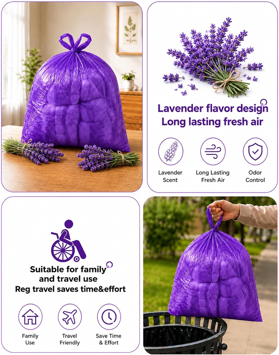 Large Adult Diaper Disposal Bags 23"x18" with Wall Mount Storage Box, 96 Pcs Disposable Diaper Sacks, Odor Lock to Reduce Embarrassment, Travel & Incontinence Disposal Bags for Home & Travel, Purple