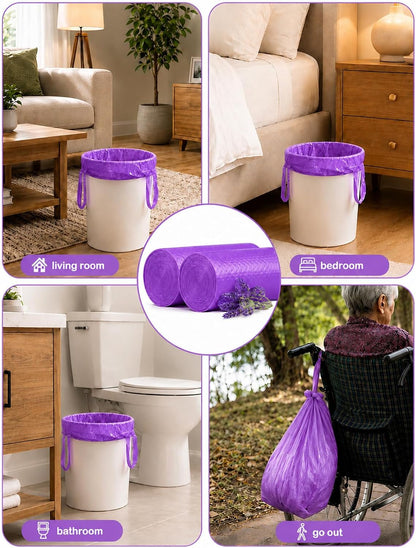 Large Adult Diaper Disposal Bags 23"x18" with Wall Mount Storage Box, 96 Pcs Disposable Diaper Sacks, Odor Lock to Reduce Embarrassment, Travel & Incontinence Disposal Bags for Home & Travel, Purple