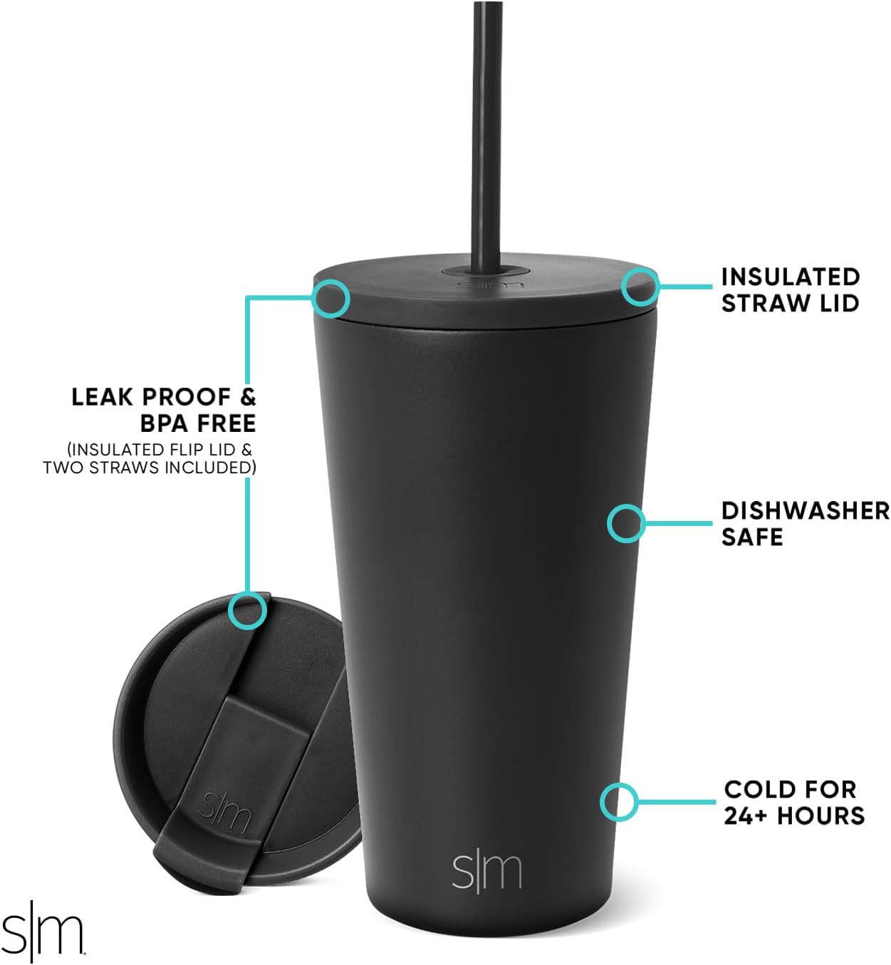 Insulated Tumbler with Lid and Straw | Iced Coffee Cup Reusable Stainless Steel Water Bottle Travel Mug | Gifts for Women Men Her Him | Classic Collection | 24oz | Riptide