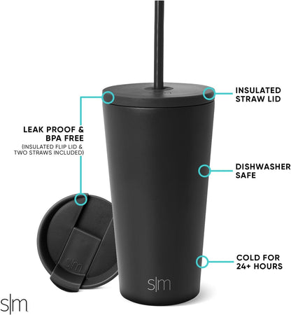 Insulated Tumbler with Lid and Straw | Iced Coffee Cup Reusable Stainless Steel Water Bottle Travel Mug | Gifts for Women Men Her Him | Classic Collection | 24oz | Riptide