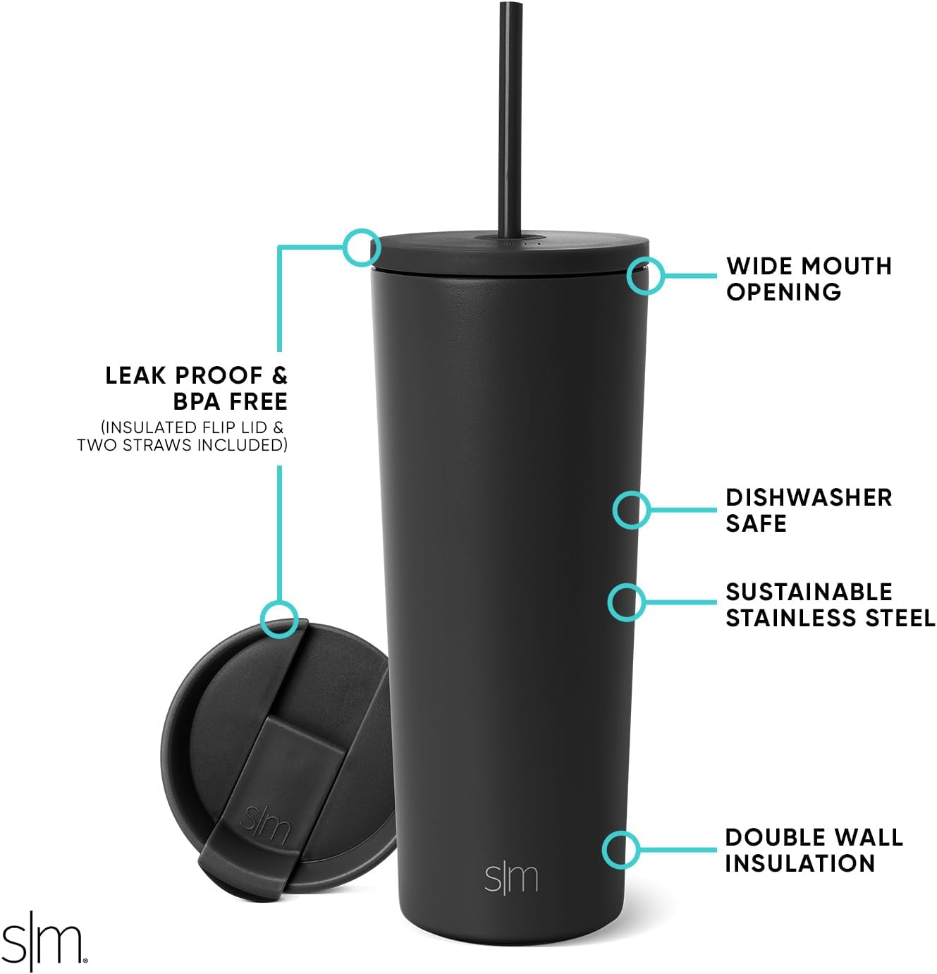 Insulated Tumbler with Lid and Straw | Iced Coffee Cup Reusable Stainless Steel Water Bottle Travel Mug | Gifts for Women Men Her Him | Classic Collection | 24oz | Riptide