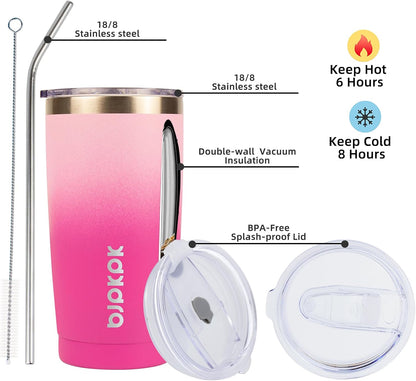 30 oz Tumbler with Lid and Straw, Insulated Stainless Steel Cup | Double Wall Vacuum, BPA Free, Leak Proof, Keeps Hot/Cold, Travel & Beach Ready, Car Holder Fit, Brick Red - Colors B