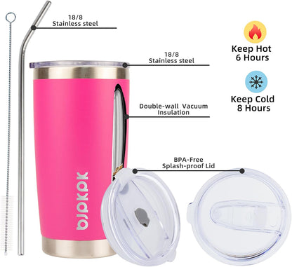 30 oz Tumbler with Lid and Straw, Insulated Stainless Steel Cup | Double Wall Vacuum, BPA Free, Leak Proof, Keeps Hot/Cold, Travel & Beach Ready, Car Holder Fit, Brick Red - Colors B