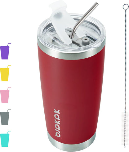 30 oz Tumbler with Lid and Straw, Insulated Stainless Steel Cup | Double Wall Vacuum, BPA Free, Leak Proof, Keeps Hot/Cold, Travel & Beach Ready, Car Holder Fit, Brick Red - Colors B