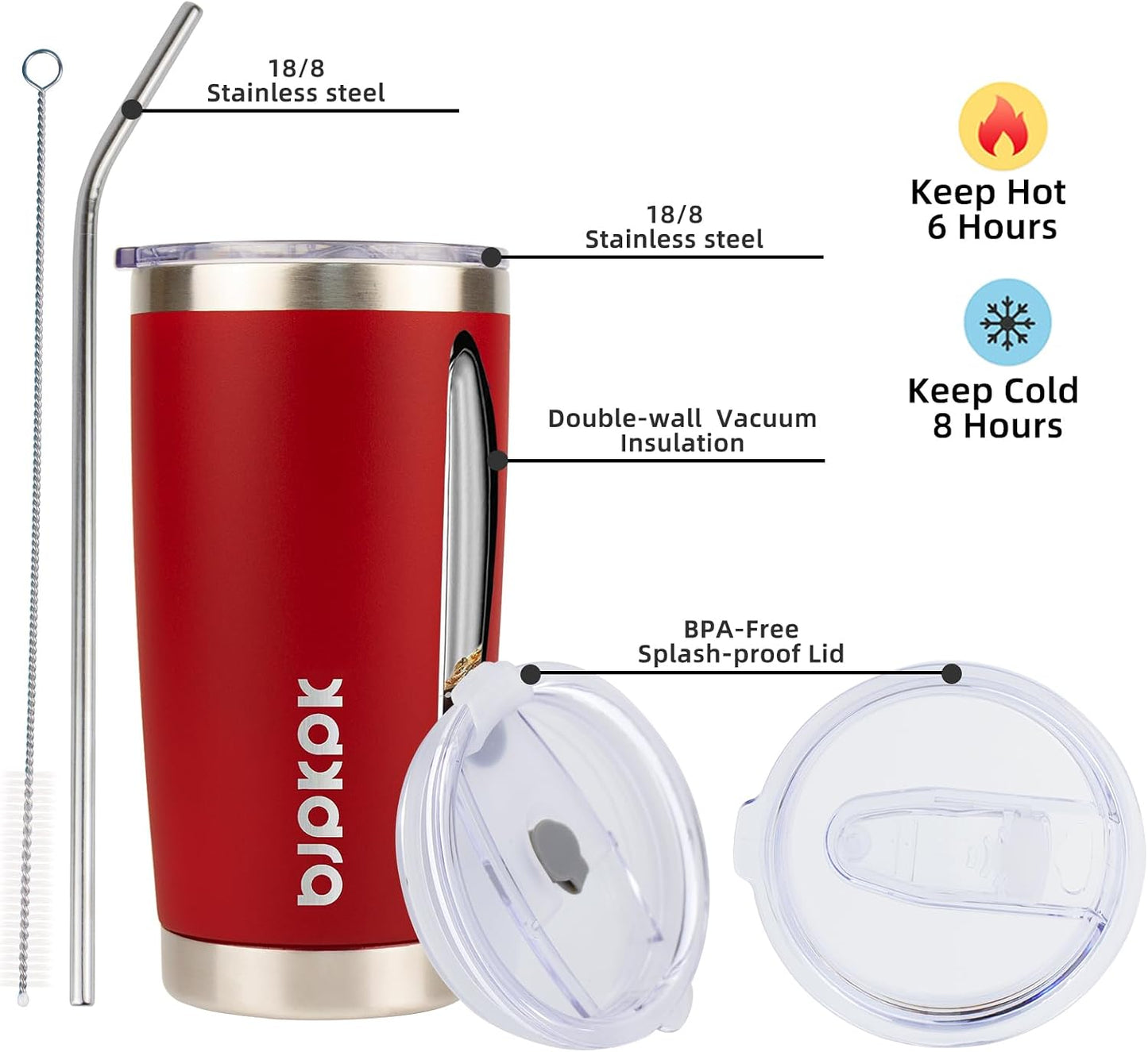 30 oz Tumbler with Lid and Straw, Insulated Stainless Steel Cup | Double Wall Vacuum, BPA Free, Leak Proof, Keeps Hot/Cold, Travel & Beach Ready, Car Holder Fit, Brick Red - Colors B