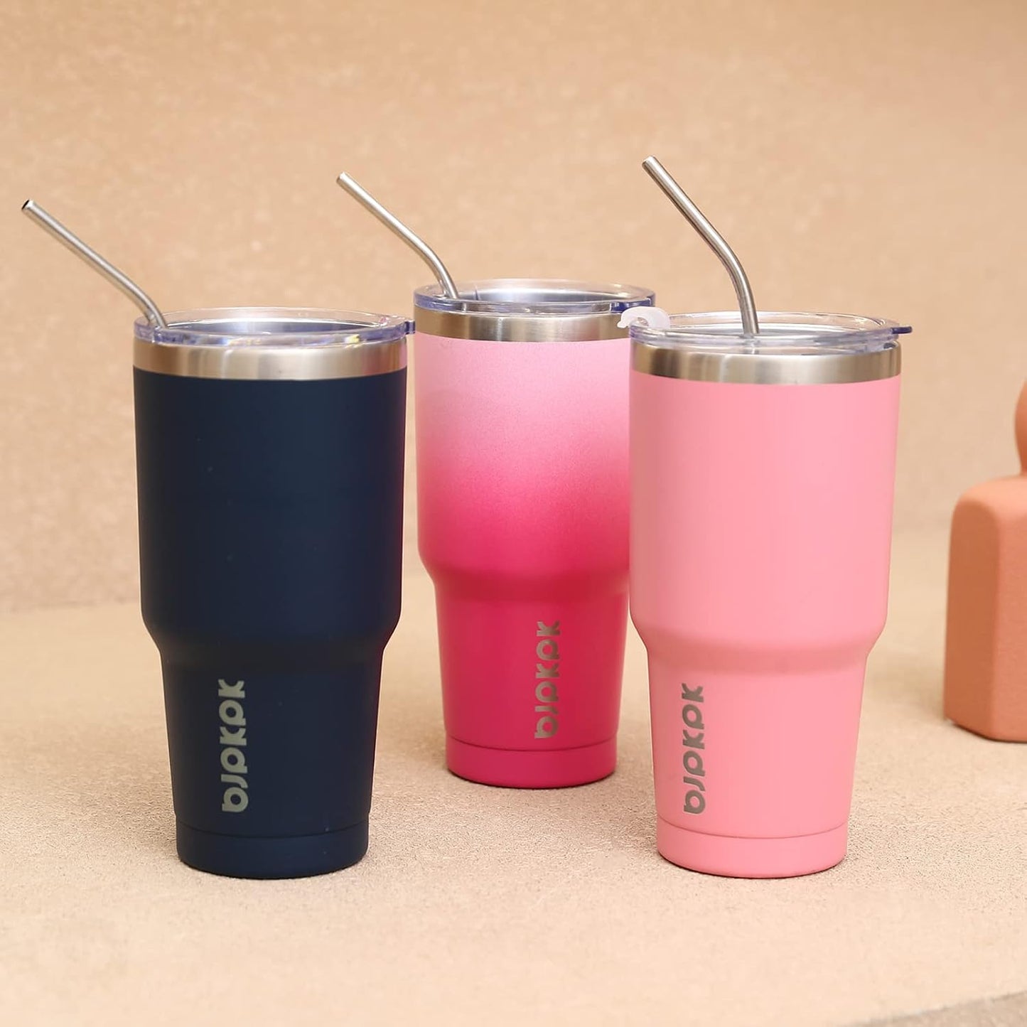 30 oz Tumbler with Lid and Straw, Insulated Stainless Steel Cup | Double Wall Vacuum, BPA Free, Leak Proof, Keeps Hot/Cold, Travel & Beach Ready, Car Holder Fit, Brick Red - Colors B