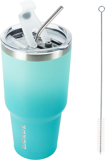 30 oz Tumbler with Lid and Straw, Insulated Stainless Steel Cup | Double Wall Vacuum, BPA Free, Leak Proof, Keeps Hot/Cold, Travel & Beach Ready, Car Holder Fit, Brick Red - Colors B