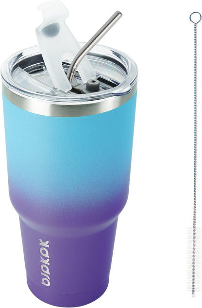 30 oz Tumbler with Lid and Straw, Insulated Stainless Steel Cup | Double Wall Vacuum, BPA Free, Leak Proof, Keeps Hot/Cold, Travel & Beach Ready, Car Holder Fit, Brick Red - Colors B