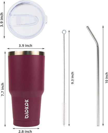 30 oz Tumbler with Lid and Straw, Insulated Stainless Steel Cup | Double Wall Vacuum, BPA Free, Leak Proof, Keeps Hot/Cold, Travel & Beach Ready, Car Holder Fit, Brick Red - Colors B