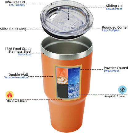 30 oz Tumbler with Lid and Straw, Insulated Stainless Steel Cup | Double Wall Vacuum, BPA Free, Leak Proof, Keeps Hot/Cold, Travel & Beach Ready, Car Holder Fit, Brick Red - Colors B