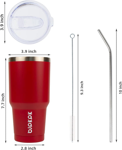 30 oz Tumbler with Lid and Straw, Insulated Stainless Steel Cup | Double Wall Vacuum, BPA Free, Leak Proof, Keeps Hot/Cold, Travel & Beach Ready, Car Holder Fit, Brick Red - Colors B