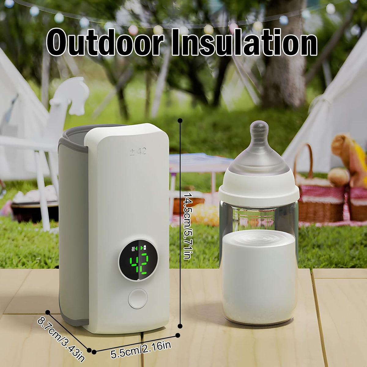 Portable Bottle Warmer, Rapid Warming with Battery-Powered Temperature Display, Waterless Milk Warming for Comfortable Baby Feeding On The Go