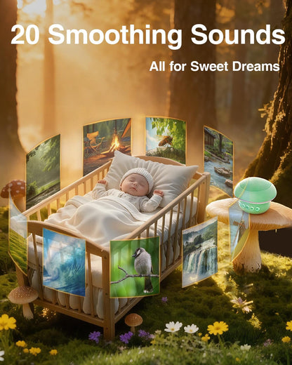 Portable White Noise Sound Machine for Baby Kids Adults, 20 Natural Soothing Sounds, 48H Battery Playback, 30 Volume Levels, 3 Timers, Memory Function & Soft Night Light for Sleep, Home, Travel, Mini