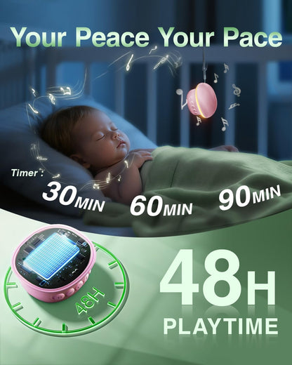 Portable White Noise Sound Machine for Baby Kids Adults, 20 Natural Soothing Sounds, 48H Battery Playback, 30 Volume Levels, 3 Timers, Memory Function & Soft Night Light for Sleep, Home, Travel, Mini