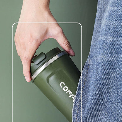 Smart Coffee Mug with Temperature Display 510ml Large Capacity, 304 Stainless Steel Insulated Travel Coffee Cup, Portable Thermal Mug with Leakproof Lid for Home Office Outdoor Use Green