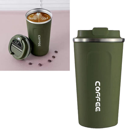 Smart Coffee Mug with Temperature Display 510ml Large Capacity, 304 Stainless Steel Insulated Travel Coffee Cup, Portable Thermal Mug with Leakproof Lid for Home Office Outdoor Use Green