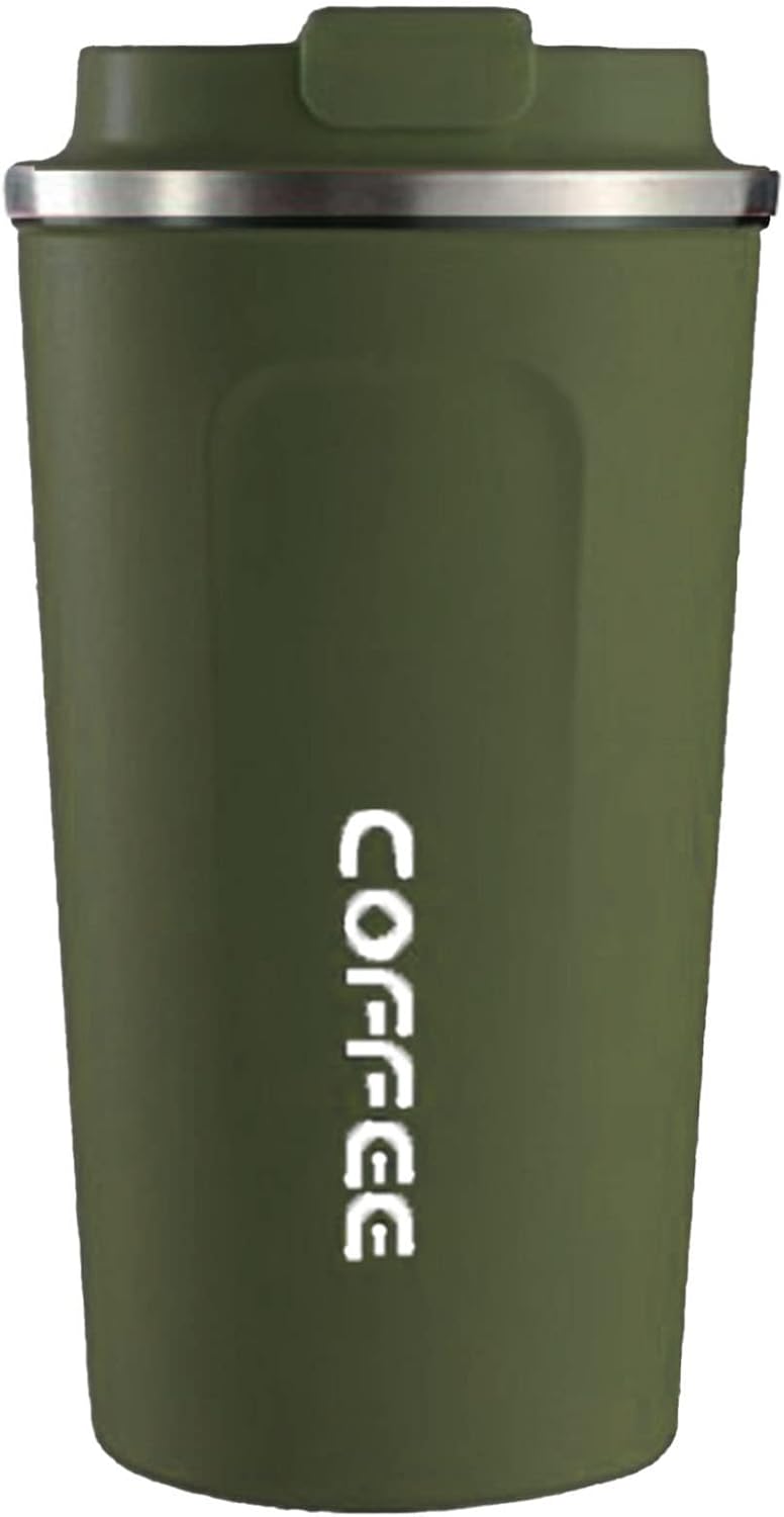Smart Coffee Mug with Temperature Display 510ml Large Capacity, 304 Stainless Steel Insulated Travel Coffee Cup, Portable Thermal Mug with Leakproof Lid for Home Office Outdoor Use Green