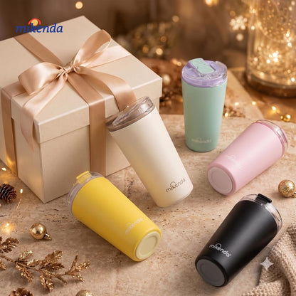 14oz Vacuum Insulated Tumbler with Straw Lid, Stainless Steel Double Wall Travel Cup, 2-in-1 Sip & Straw Lid, BPA Free Reusable Cup for Water, Iced Coffee, Tea, Hot Cold Drinks, Pink