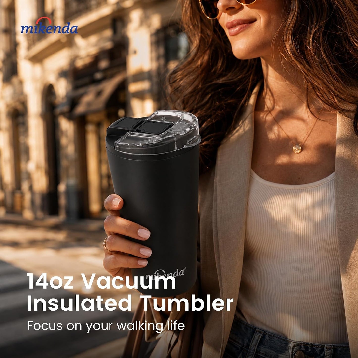 14oz Vacuum Insulated Tumbler with Straw Lid, Stainless Steel Double Wall Travel Cup, 2-in-1 Sip & Straw Lid, BPA Free Reusable Cup for Water, Iced Coffee, Tea, Hot Cold Drinks, Pink