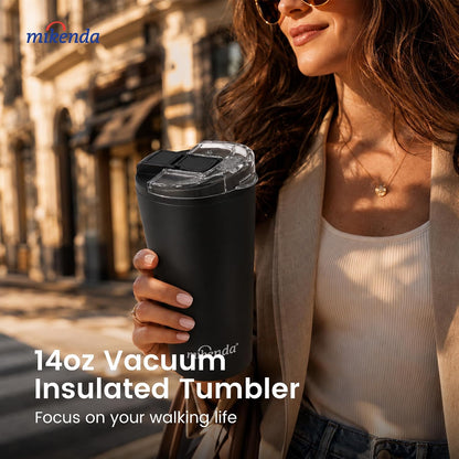 14oz Vacuum Insulated Tumbler with Straw Lid, Stainless Steel Double Wall Travel Cup, 2-in-1 Sip & Straw Lid, BPA Free Reusable Cup for Water, Iced Coffee, Tea, Hot Cold Drinks, Pink