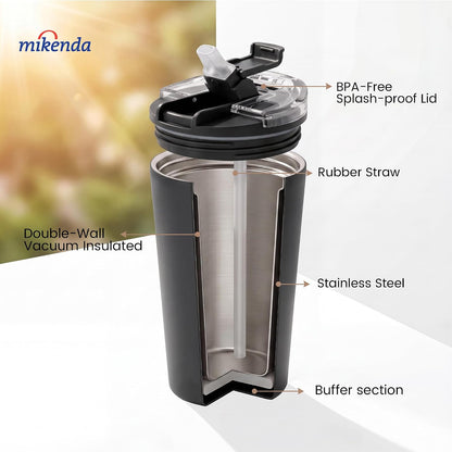 14oz Vacuum Insulated Tumbler with Straw Lid, Stainless Steel Double Wall Travel Cup, 2-in-1 Sip & Straw Lid, BPA Free Reusable Cup for Water, Iced Coffee, Tea, Hot Cold Drinks, Pink