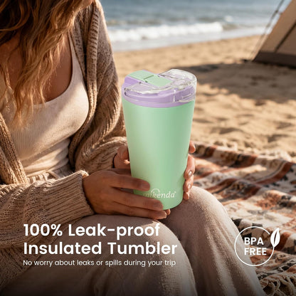 14oz Vacuum Insulated Tumbler with Straw Lid, Stainless Steel Double Wall Travel Cup, 2-in-1 Sip & Straw Lid, BPA Free Reusable Cup for Water, Iced Coffee, Tea, Hot Cold Drinks, Pink